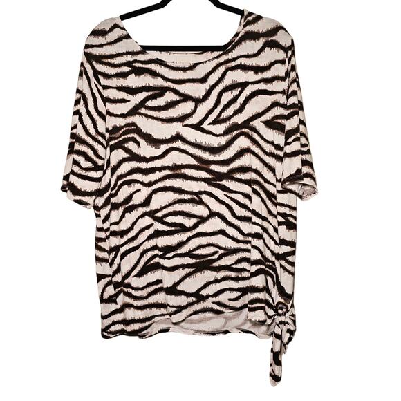 Chicos Large Womens Zebra Bohemian Tie Side Top Boho Chic Animal Print Size 3 - Picture 1 of 11
